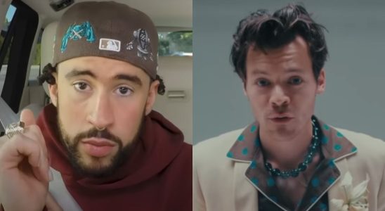 Bad Bunny on Carpool Karaoke and Harry Styles in Late Night Talking video.