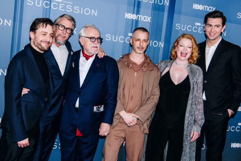 Kieran Culkin, Alan Ruck, Brian Cox, Jeremy Strong, Sarah Snook, and Nicholas Braun at the season 4 premiere of "Succession" held at Jazz at Lincoln Center on March 20, 2023 in New York City. (Photo by Nina Westervelt/Variety via Getty Images)