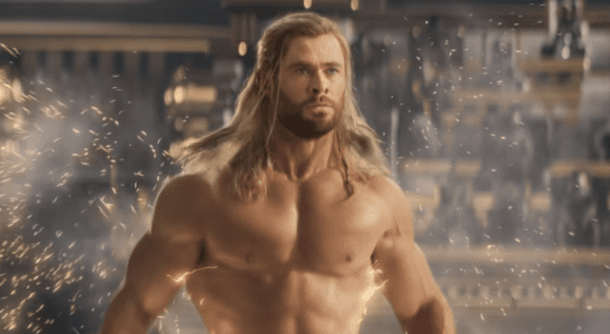 Chris Hemsworth shirtless in Thor: Love and Thunder