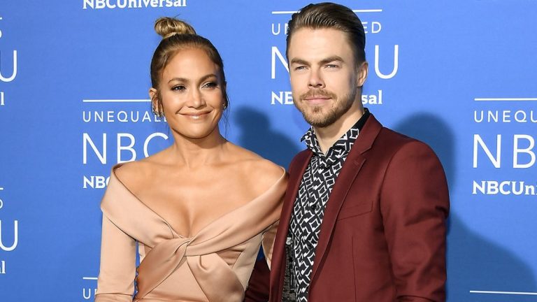 Jennifer Lopez and Derek Hough promoing Universal