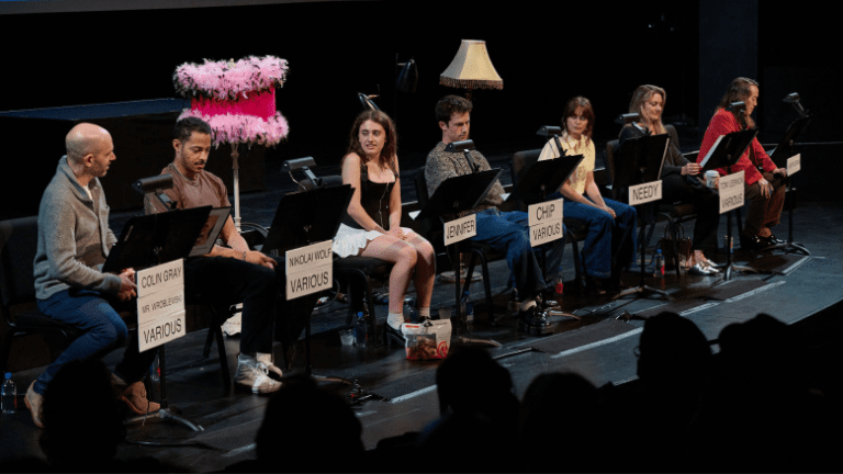 (Left to right): Paul Scheer, Daryl McCormack, Rachel Sennott, Dylan Minnette, Ella Purnell, Mädchen Amick, and Karyn Kusama at The Wallis on April 11