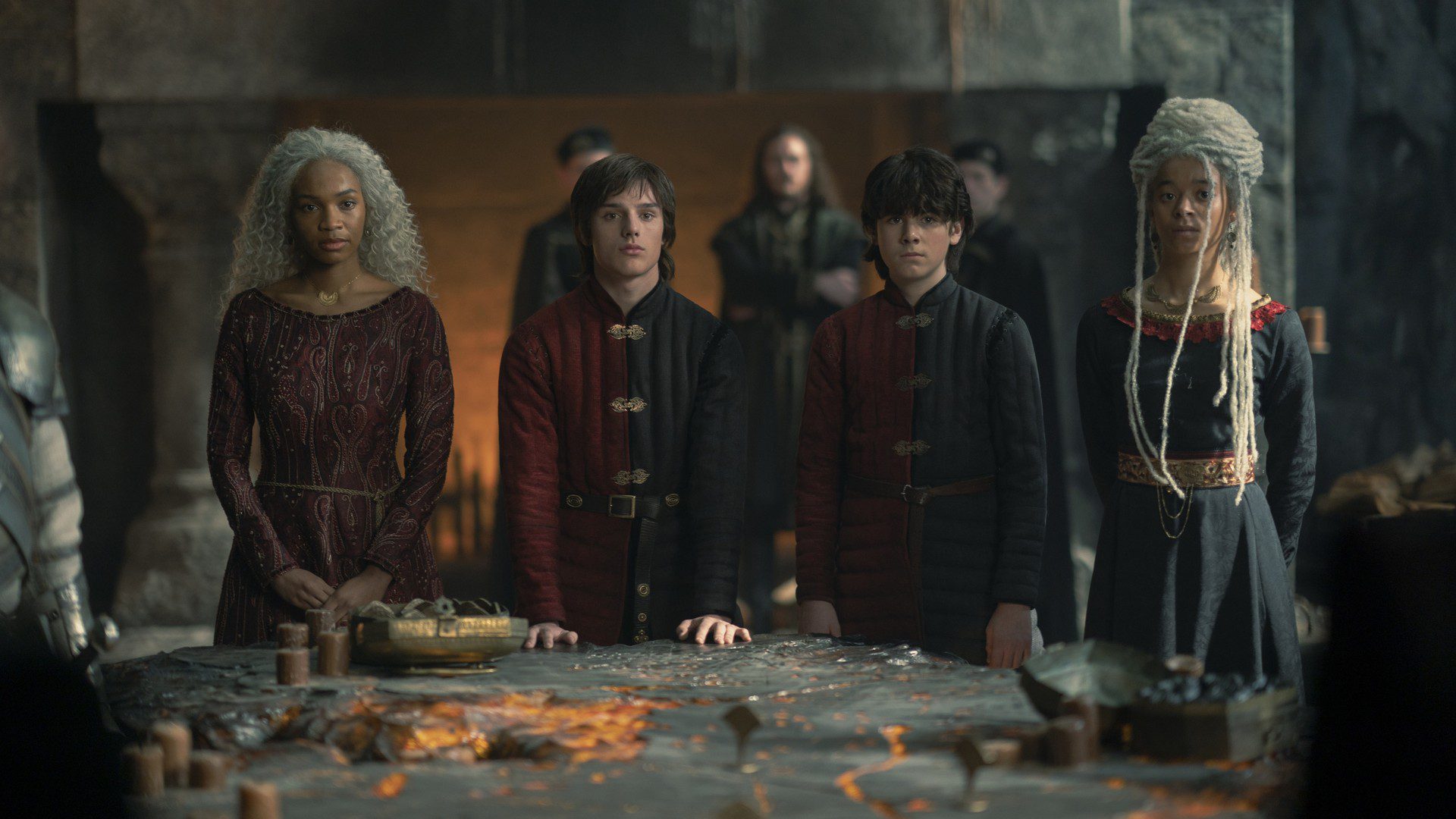 Bethany Antonia, Harry Collett, Elliot Grihault, and Phoebe Campbell on House of the Dragon season 1