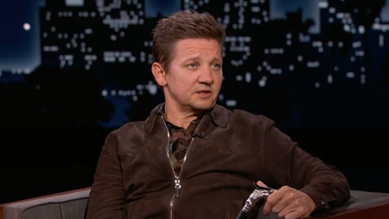 Jeremy Renner doing panel on the Jimmy Kimmel Live show.