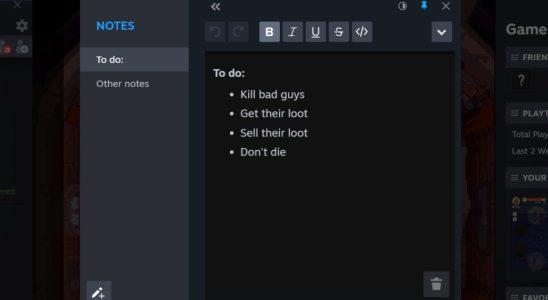 La mise à jour bêta du client Steam ajoute de nouvelles fonctionnalités, notamment des notes et la possibilité de regarder des films pendant que vous jouez