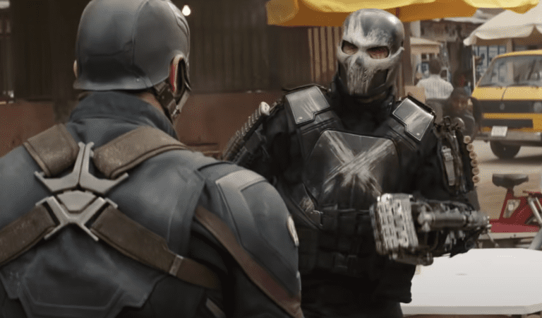 Chris Evans as Captain America and Frank Grillo as Crossbones in Captain America: Civil War