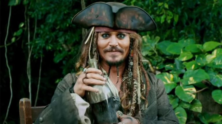 Johnny Depp doing press video for Disney