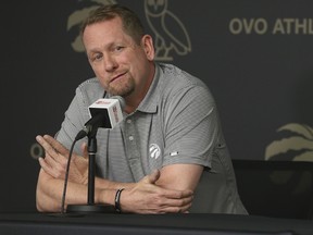 Les Raptors de Toronto ont tenu leur journée après le nettoyage des casiers de la saison alors que l'entraîneur-chef Nick Nurse parle de la saison et des plans à venir pour la saison prochaine à Toronto, en Ontario.  le jeudi 13 avril 2023. Jack Boland/Toronto Sun