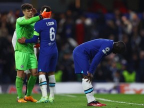 Football football - Champions League - quart de finale - deuxième jambe - Chelsea v Real Madrid - Stamford Bridge, Londres, Grande-Bretagne - 18 avril 2023. N'Golo Kante de Chelsea semble abattu après le match.