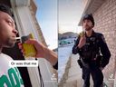 Une capture d'écran d'une vidéo TikTok publiée par Micah Colbert.  Un agent de police de Barrie est venu à sa porte et a demandé un échantillon d'haleine après avoir reçu une plainte de la Police provinciale de l'Ontario au sujet d'un écart de voie. 