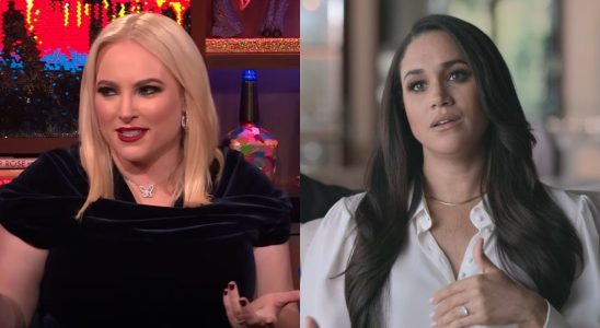 From left to right: Meghan McCain on Watch What Happens Live and Meghan Markle in Harry & Meghan.