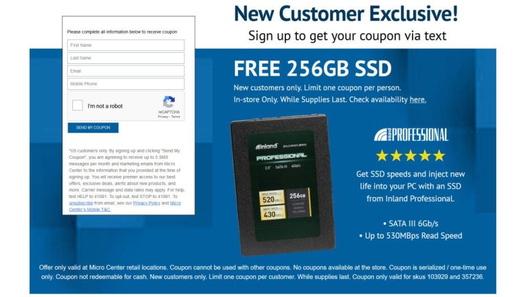 Micro Center offre aux nouveaux clients un SSD de 256 Go gratuitement