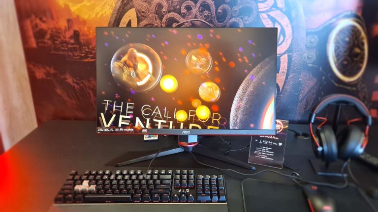 AOC Q24G2A/BK gaming monitor on a desk