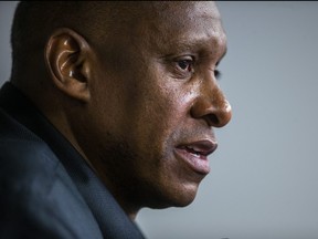 Après le départ de l'entraîneur Nick Nurse, le président des Raptors de Toronto, Masai Ujiri, s'adresse aux médias au OVO Athletic Centre de Toronto le vendredi 21 avril 2023.