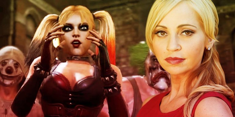 Tara Strong and her character Harley Quinn in Batman: Arkham City.