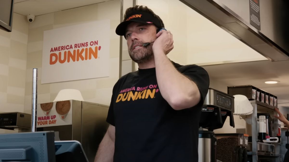 Ben Affleck working the drive thru window at Dunkin