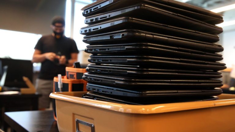 Stack of Chromebooks