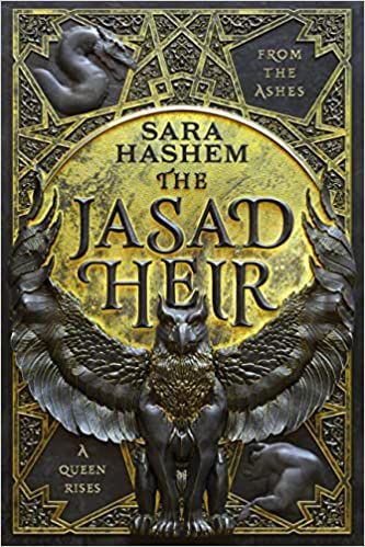 couverture de The Jasad Heir de Sara Hashem ;  conception en métal doré d'un sphinx aux ailes déployées