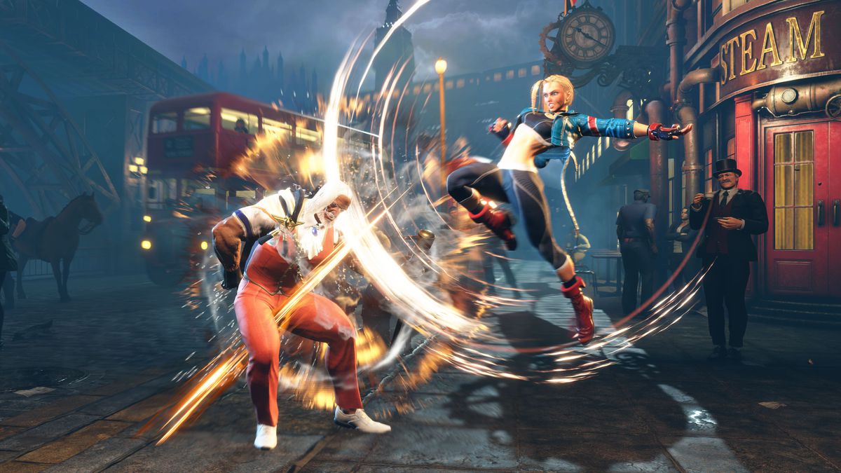 Cammy frappe JP sur une scène londonienne dans Street Fighter 6