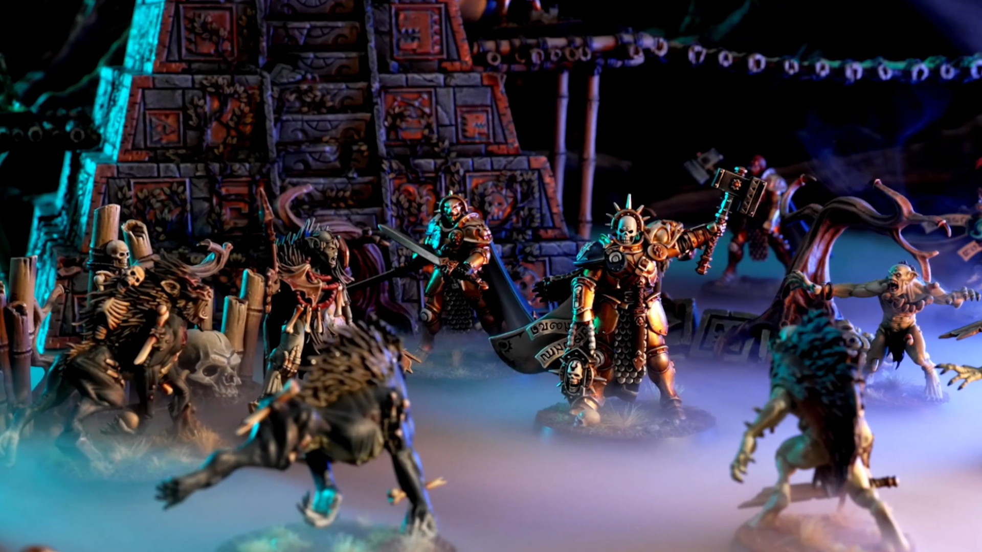 La pyramide et les figurines de Warhammer Warcry: Nightmare Quest