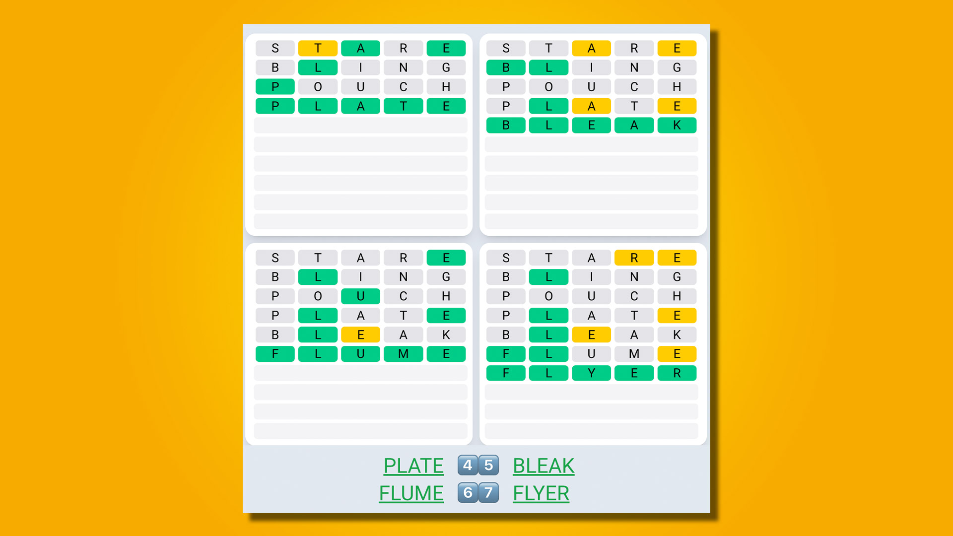 Quordle Daily Sequence répond à 469 sur fond jaune