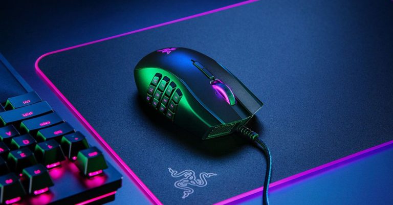 Razer Naga on an RGB mousepad in sumptuous 