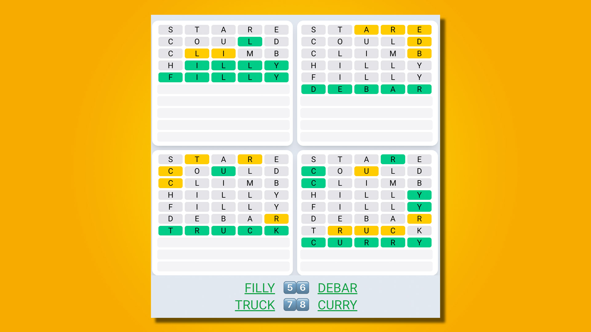 Quordle Daily Sequence répond au jeu 472 sur fond jaune