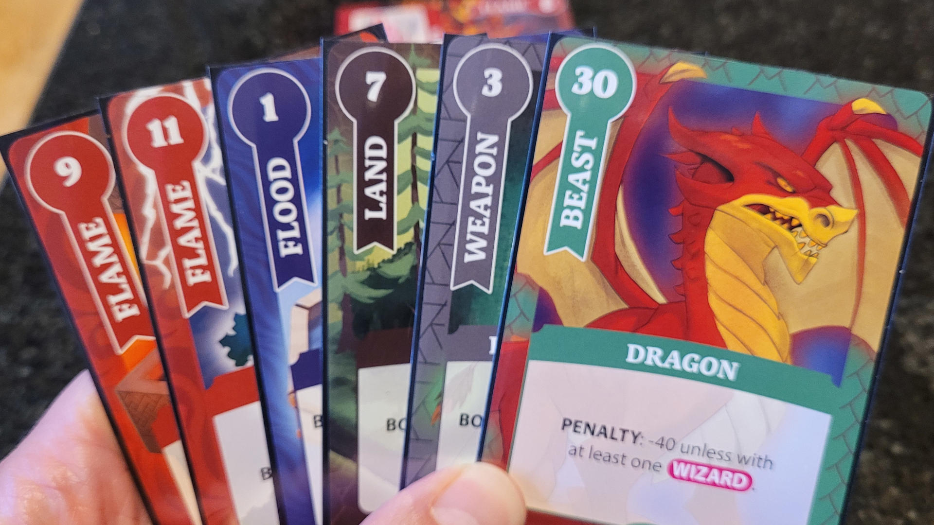 Une sélection de cartes de Fantasy Realms Deluxe retenues