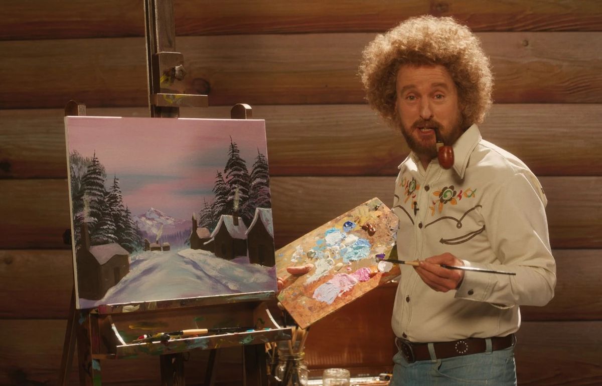 Owen Wilson dans le rôle de Carl Nargle, une parodie du peintre Bob Ross, dans Paint.