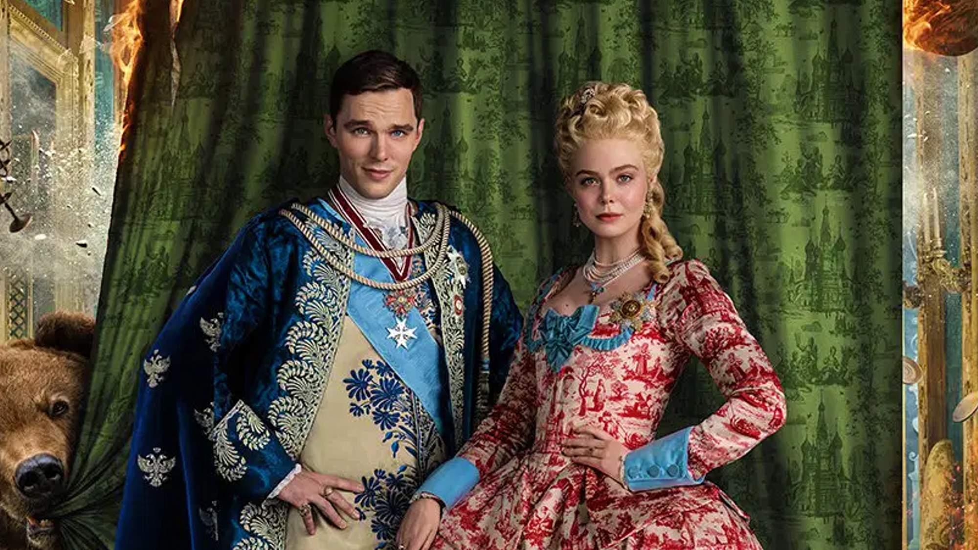 L'affiche de la saison 3 de The Great mettant en vedette Nicholas Hoult dans le rôle de Peter et Elle Fanning dans le rôle de Catherine