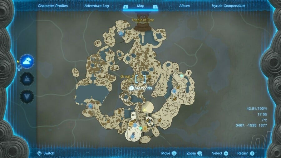 Carte des graines de Korok de la Grande île céleste