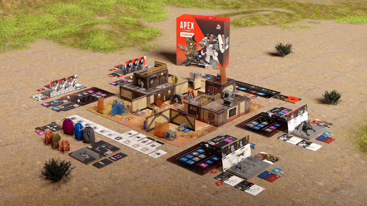 Une image de stock du jeu de société Apex Legends déballé et prêt à jouer.