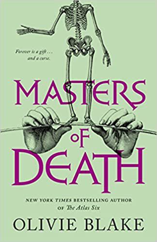 couverture de Masters of Death d'Olivie Blake;  vert menthe avec illustration d'un squelette debout sur une corde tendue tenue par les mains