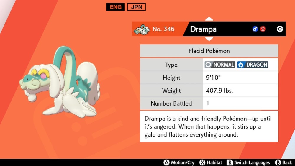 Drampa Pokémon Épée et Bouclier