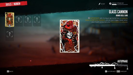 Le menu des compétences de Dead Island 2 représentant les cartes de compétences choisies tirées du jeu.