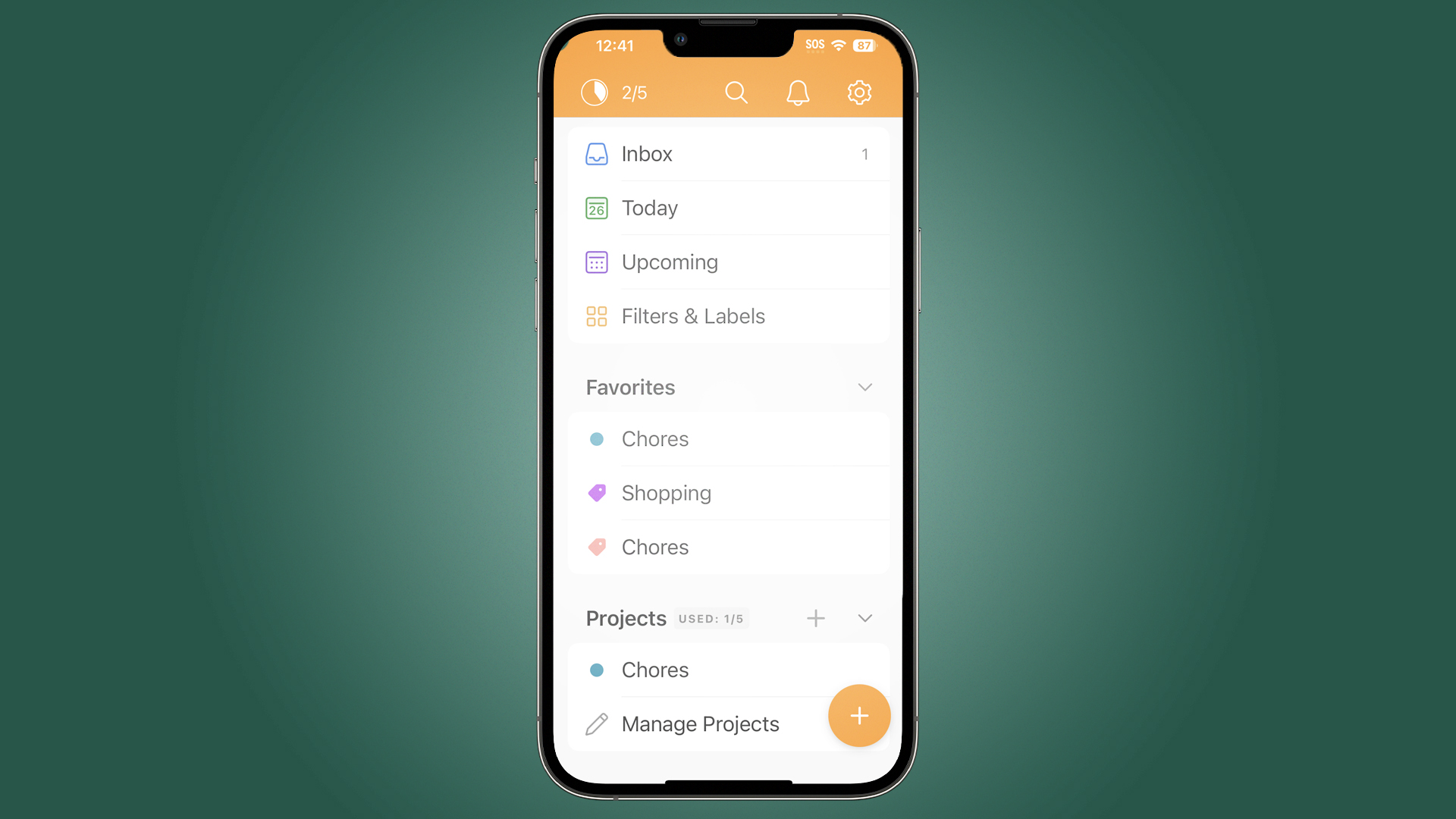 Capture d'écran de l'application Todoist