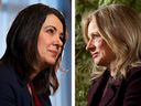 Danielle Smith (g) et Rachel Notley s'affrontent lors des élections albertaines de 2023 en mai.