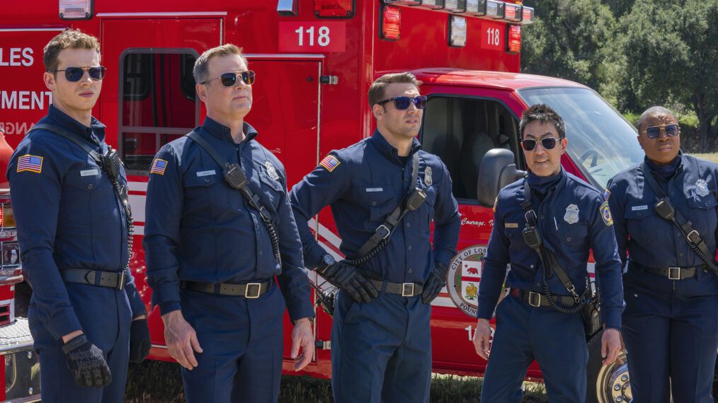 Oliver Stark, Peter Krause, Ryan Guzman, Kenneth Choi and Aisha Hinds in 