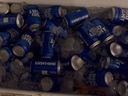 Glacière remplie de canettes de Bud Light, de glace et d'eau.