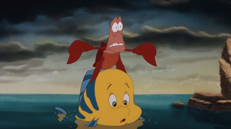 Flounder and Sebastian in Animated Little Mermaid