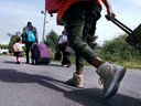 Les migrants entrent au Canada à un poste frontalier non officiel au Québec.