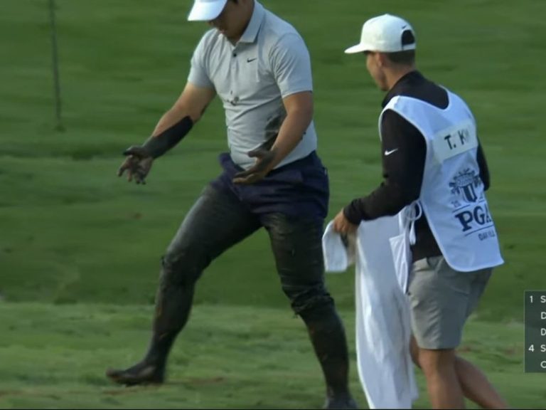 Le golfeur Tom Kim prend un bain de boue lors d’un incident bizarre au championnat PGA