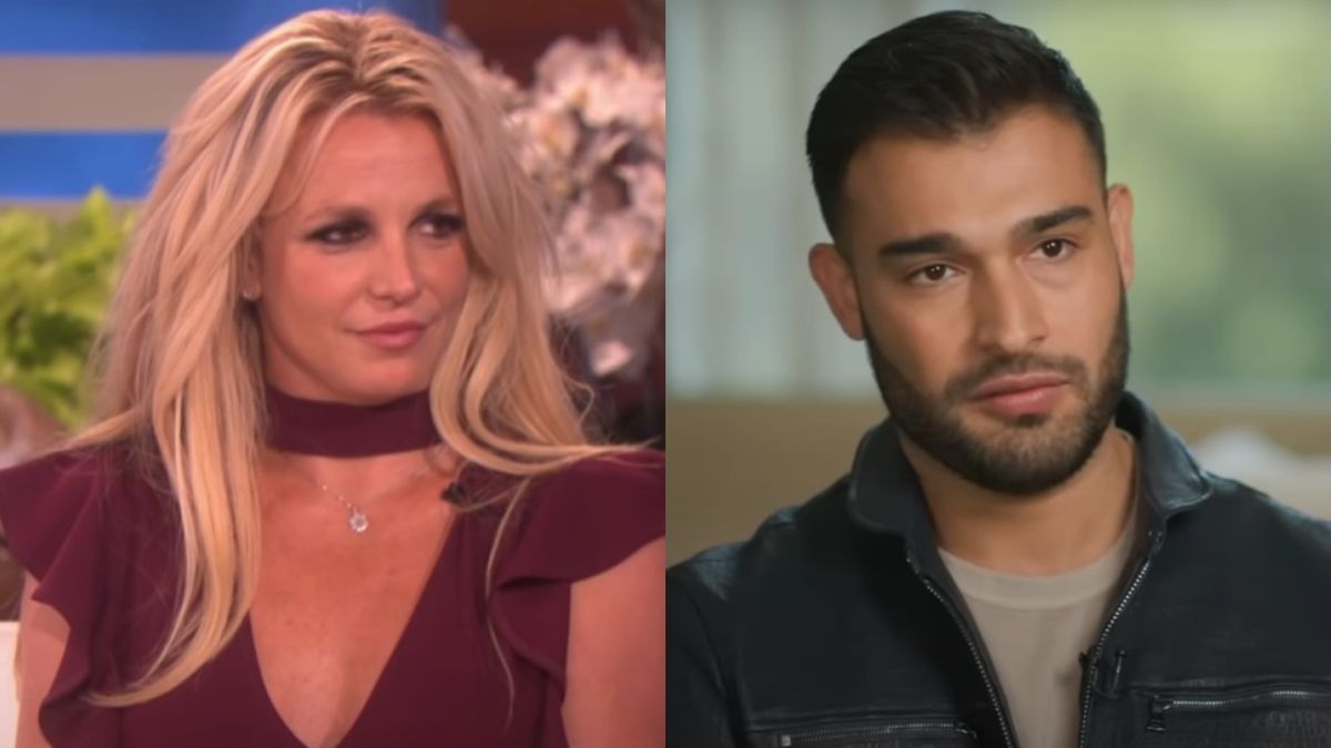 Britney Spears on The Ellen DeGeneres Show and Sam Asghari in an ABC News interview.