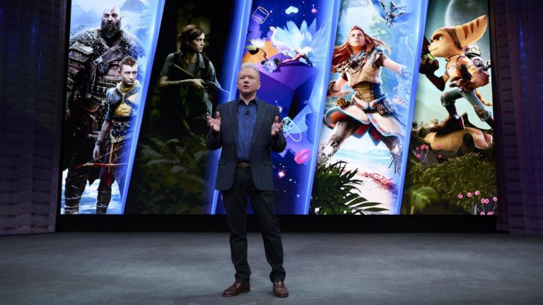 Jim Ryan, president and chief executive officer of Sony Interactive Entertainment Inc., speaks during a press event at the 2023 CES event in Las Vegas, Nevada, US, on Wednesday, Jan. 4, 2023. For the first time, CES has a theme: how technology is addressing the world