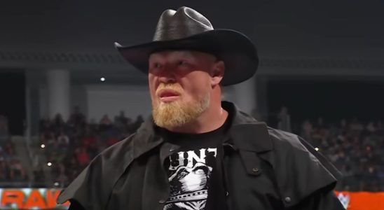 Brock Lesnar in black hat on WWE Monday Night Raw