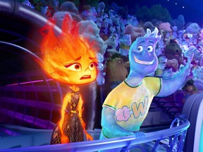 Ember et Wade dans une scène du prochain film d'animation Elemental.