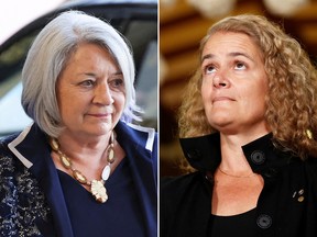 La gouverneure générale actuelle Mary Simon, à gauche, et sa prédécesseure Julie Payette ont été accusées par un député conservateur d'avoir facturé aux contribuables des dépenses vestimentaires « obscènes ».