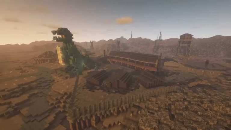 sky view of Novac from New Vegas recreated in minecraft