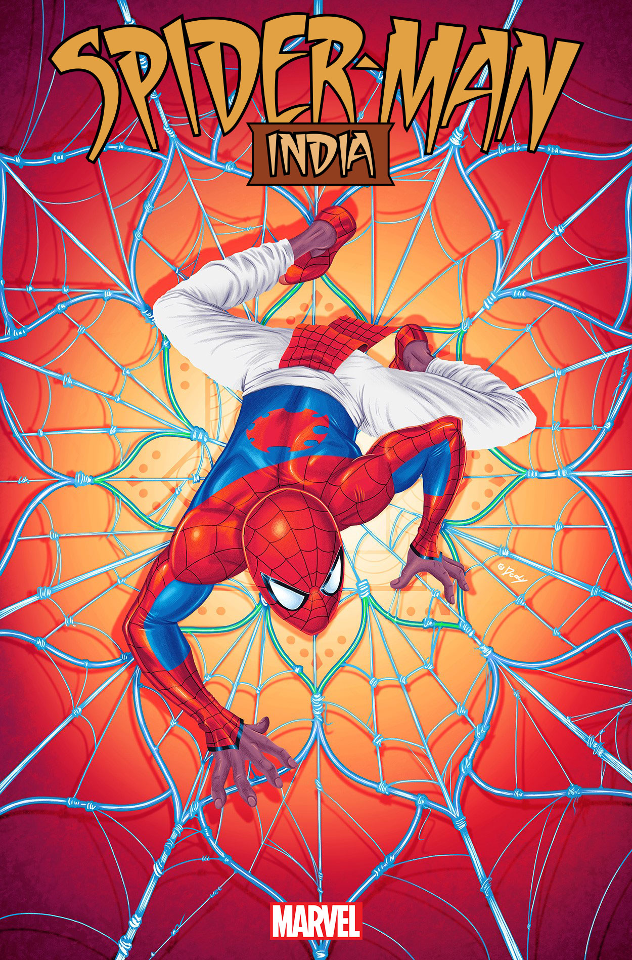 La couverture complète de la variante d'animation par Doaly pour Spider-Man: India # 1