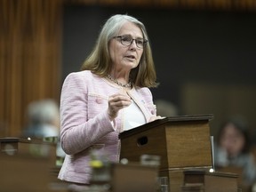 La députée conservatrice Cathay Wagantall parle de son projet de loi d'initiative parlementaire, C-311 Loi sur la violence contre les femmes enceintes, alors qu'il entame le débat à la Chambre des communes, le 9 mai 2023.