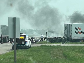 Un accident sur la Transcanadienne au Manitoba.